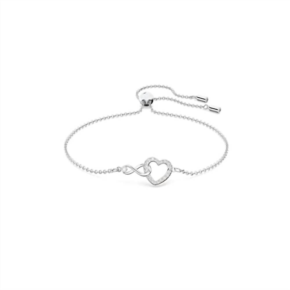 NEW SWAROVSKI women's infinity zirconia hyperbola heart pendant bracelet in silv